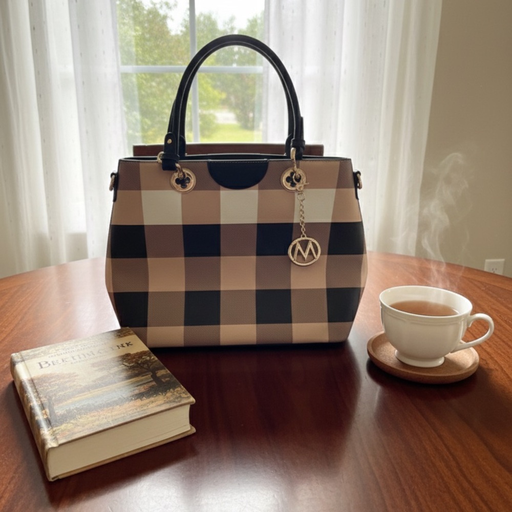 Checkered Pink and Black Women's purse New